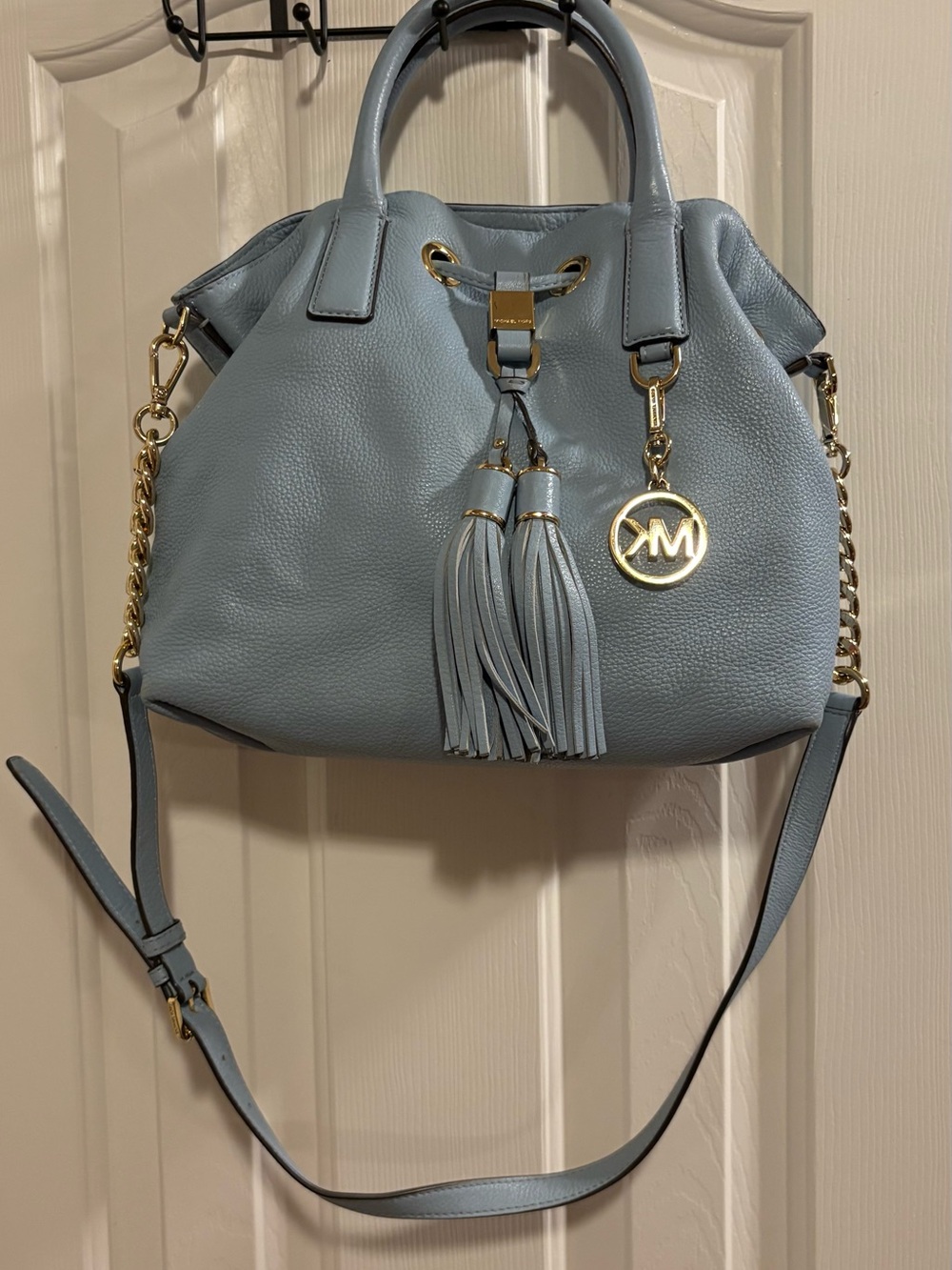 Michael Kors Camden Medium Leather Satchel In Pale Blue